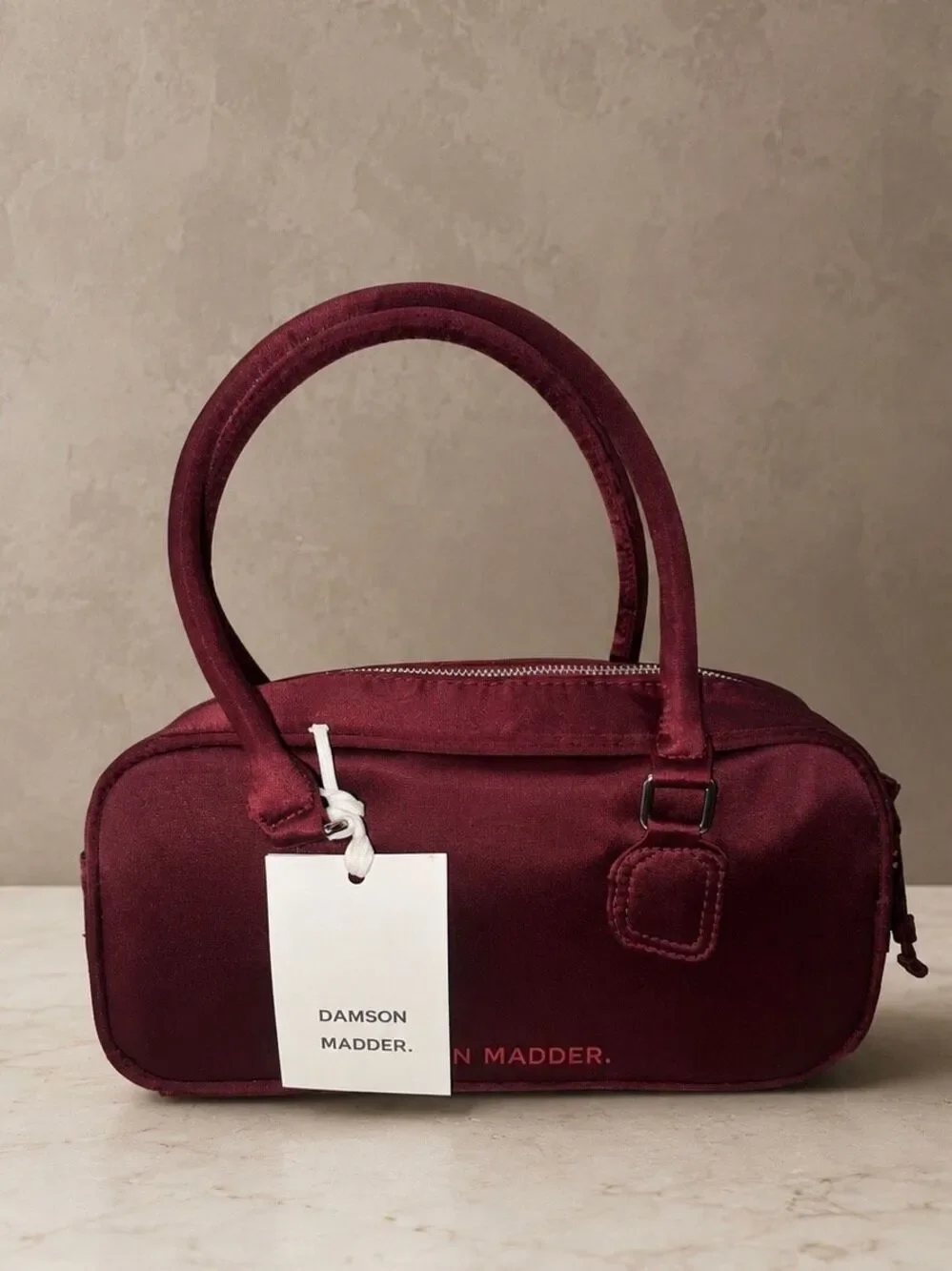 Damson Madder Benny Mini Bowler Satin Bag Burgundy NWT East West Shoulder Bag